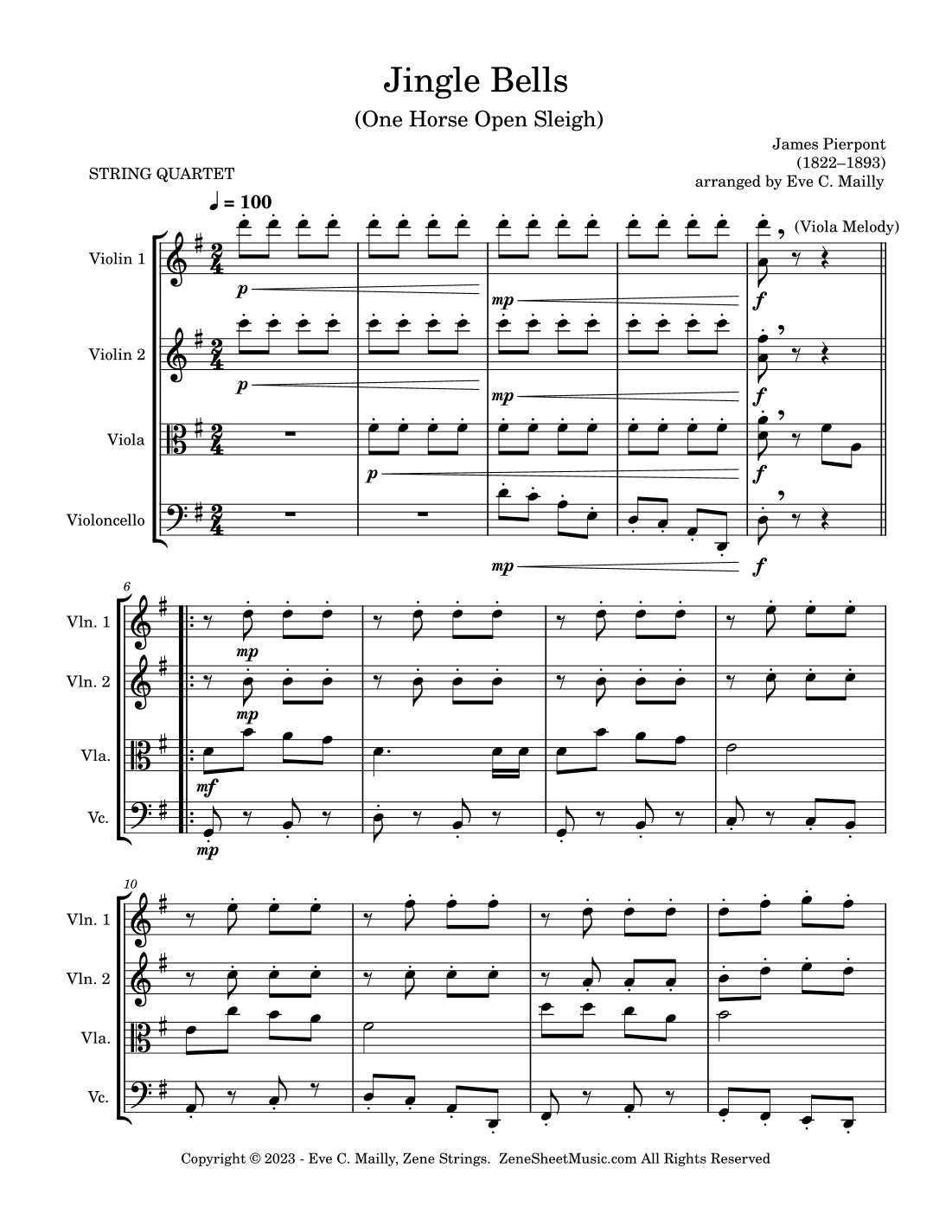 Jingle Bells (One Horse Open Sleigh) - String Quartet (arr. Eve C Mailly - Zene Strings)