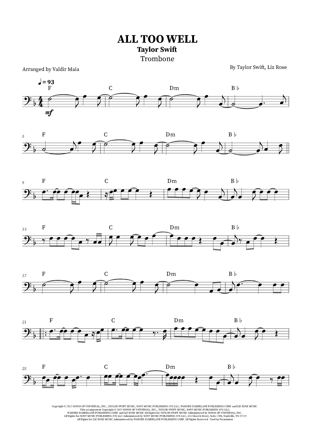 All Too Well (arr. Valdir Maia)