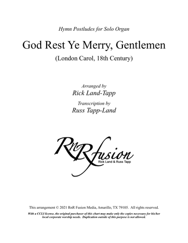 God Rest Ye Merry Gentlemen - Christmas Postlude for Solo Organ (arr. Rick Land)