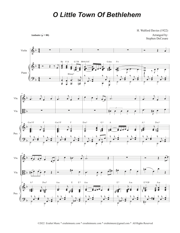 O Little Town Of Bethlehem (Duet for Violin and Viola) (arr. Stephen DeCesare)