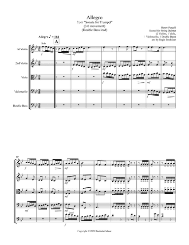 Allegro (from "Sonata for Trumpet") (Bb) (String Quintet - 2 Violins, 1 Viola, 1 Cello, 1 Bass) (Dou (arr. Regis Bookshar)