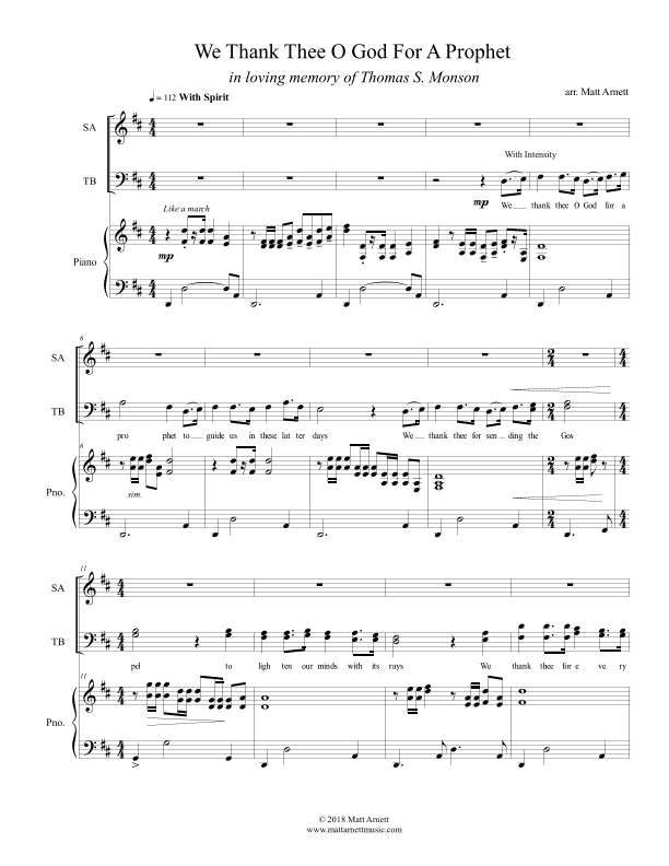 We Thank Thee O God for a Prophet (arr. Matt Arnett)