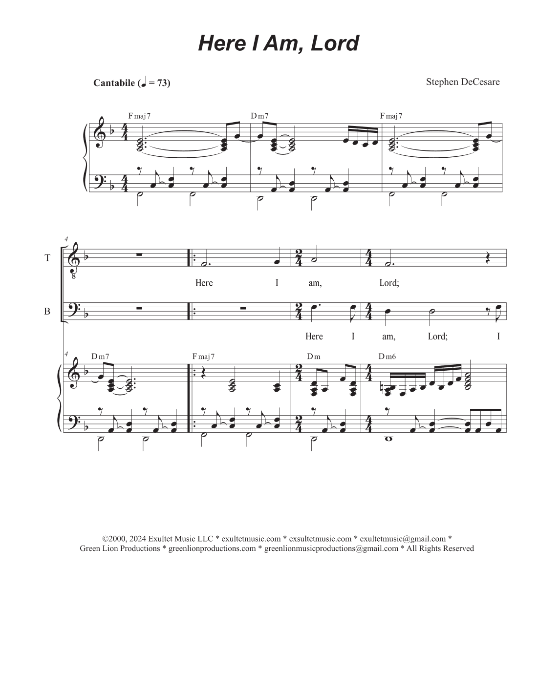 Here I Am, Lord (Duet for Tenor and Bass solo)