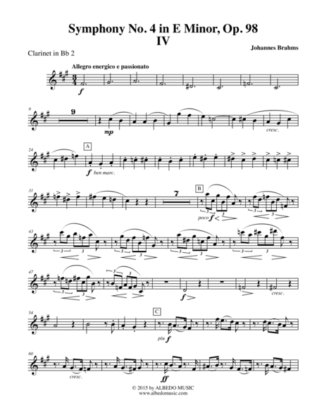 Brahms Symphony No. 4, Movement IV - Clarinet in Bb 2 (Transposed Part), Op. 98 (arr. Doug Clyde)
