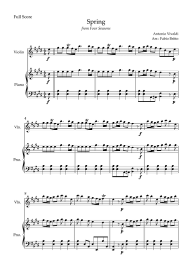 Spring (from Four Seasons of Antonio Vivaldi) for Violin Solo and Piano Accompaniment (arr. Fabio Britto)