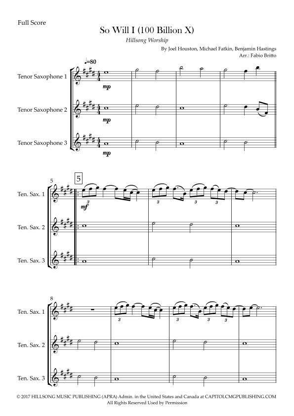 So Will I (100 Billion X) (arr. Fabio Britto)