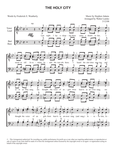 THE HOLY CITY (arr. Walter Latzko)