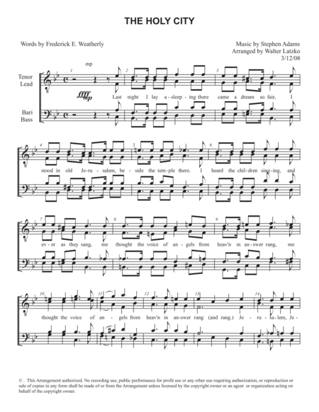 THE HOLY CITY (arr. Walter Latzko)