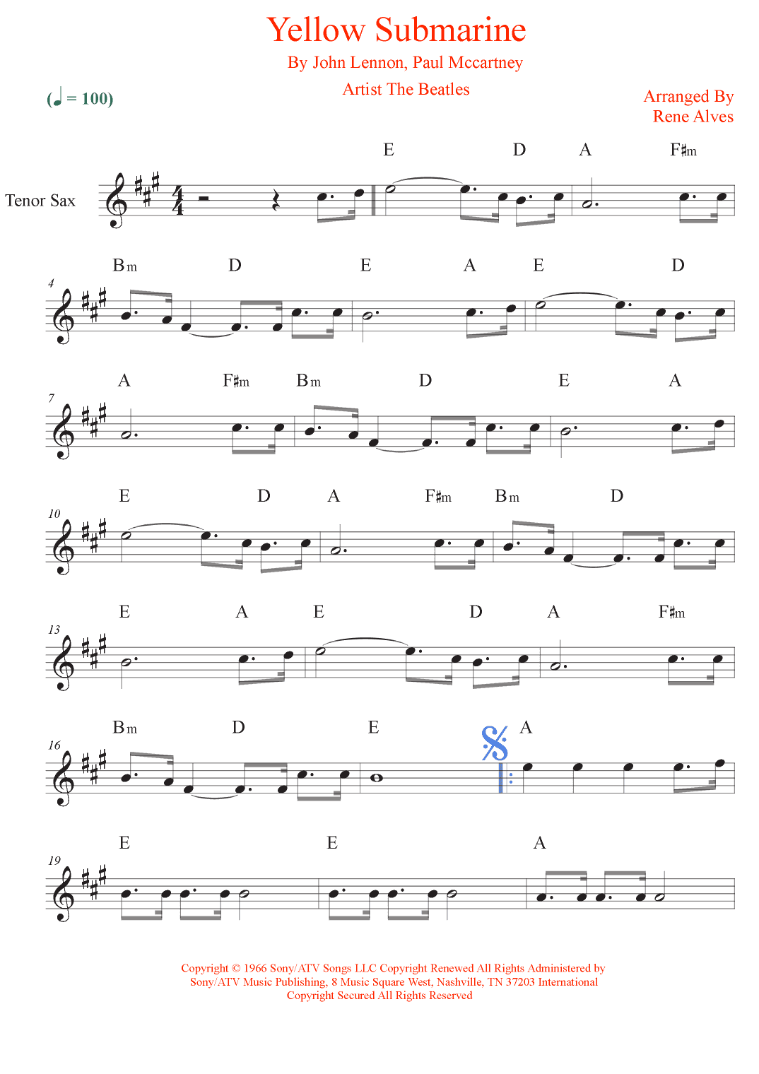 Yellow Submarine (arr. Rene Alves)
