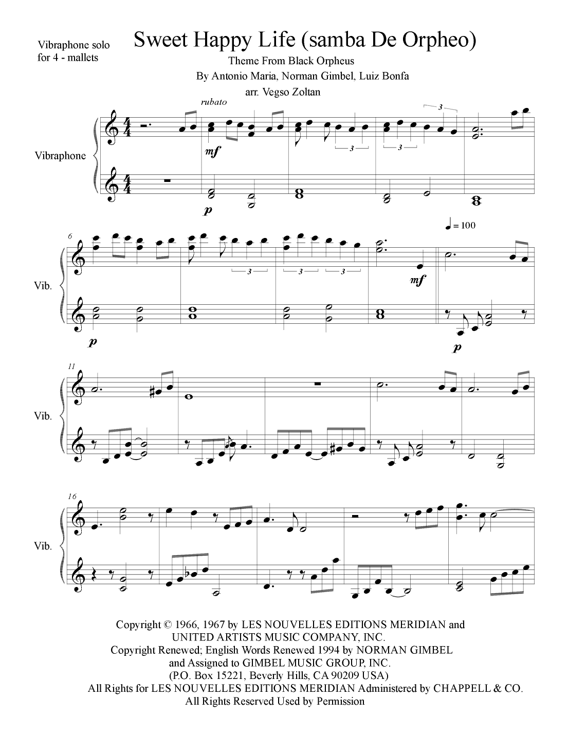 Sweet Happy Life (samba De Orpheo) (arr. Zoltan Vegso)