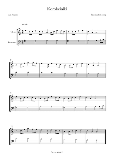 korobeiniki tetris theme for Oboe and bassoon Sheet Music (arr. Arezzo Music)
