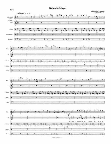 Kalenda Maya for voice, recorder and percussion (arr. David Warin Solomons)