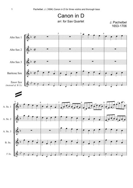 J. Pachelbel - Canon in D-dur, arr. for Sax Quartet (arr. Xlomeg)
