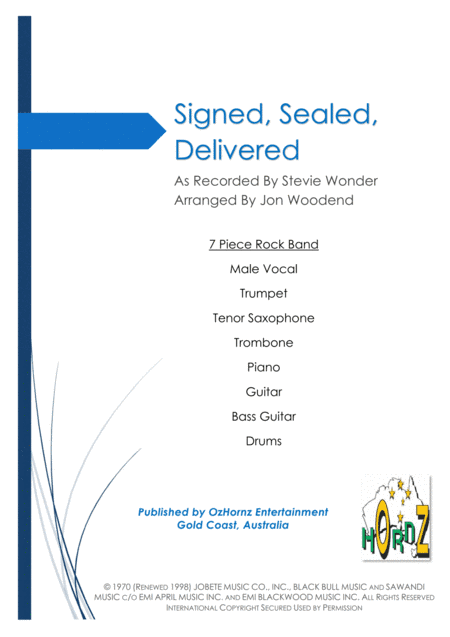 Signed, Sealed, Delivered I'm Yours (arr. Jon Woodend)