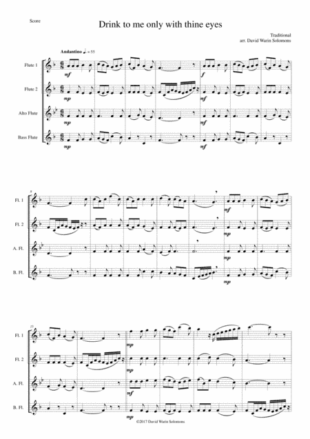 Drink to me only with thine eyes for flute quartet (2 flutes, alto flute, bass flute) (arr. David Warin Solomons)