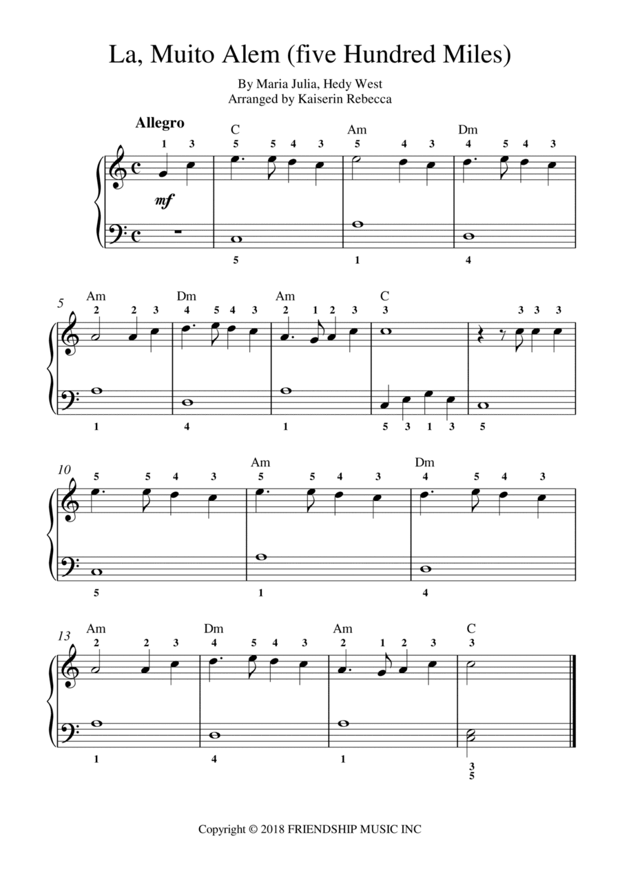 La, Muito Alem (five Hundred Miles) (arr. Kaiserin Rebecca)