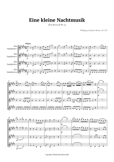 Eine kleine Nachtmusik by Mozart for Alto Sax Quartet (arr. Ander)