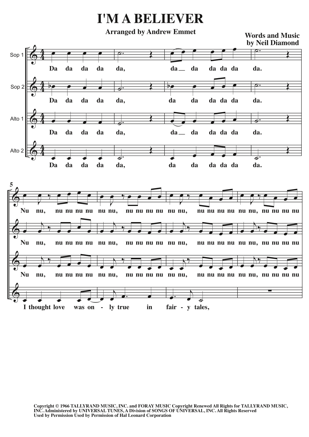 I'm A Believer (arr. Andrew Emmet)