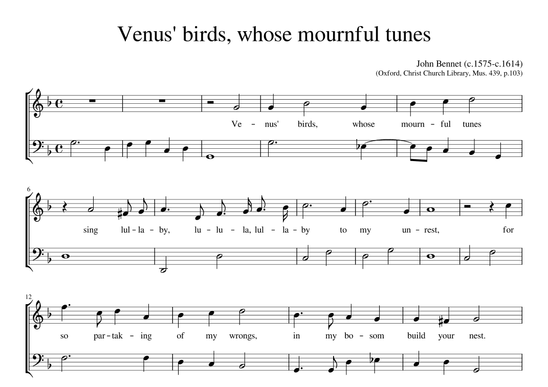 Venus' birds whose mournful tunes (arr. Early Music Scores)