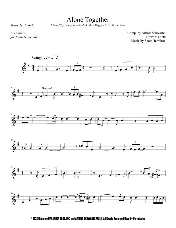 Alone Together (arr. Scott Hamilton)
