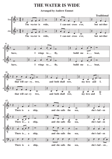 The Water Is Wide A Cappella SATB (arr. Andrew Emmet)