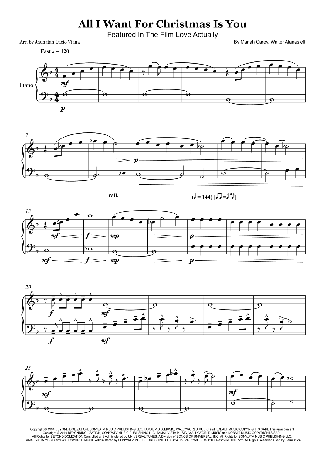 All I Want For Christmas Is You (arr. Jhonatan Lucio Viana)