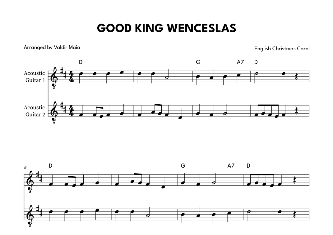 Good King Wenceslas - Acoustic Guitar Duet (arr. Valdir Maia)