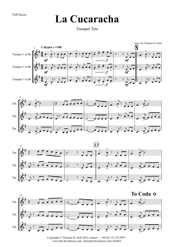 La Cucaracha - Mexican Folk Song - Trumpet Trio (arr. Thomas Graf)