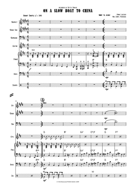 On A Slow Boat To China (arr. Daryl McKenzie)