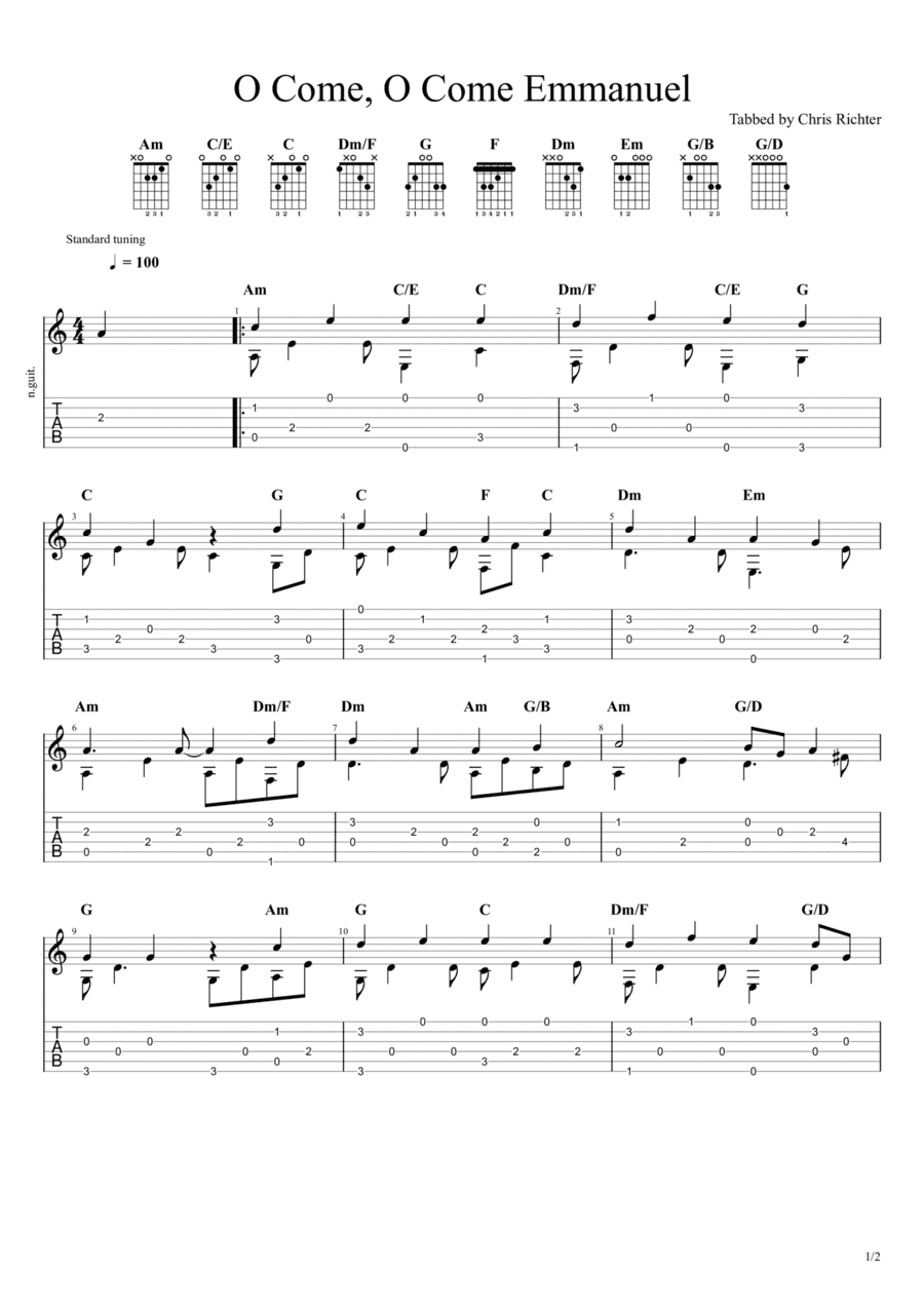 O Come, O Come Emmanuel (Solo Fingerstyle Guitar Tab) (arr. Chris Richter)