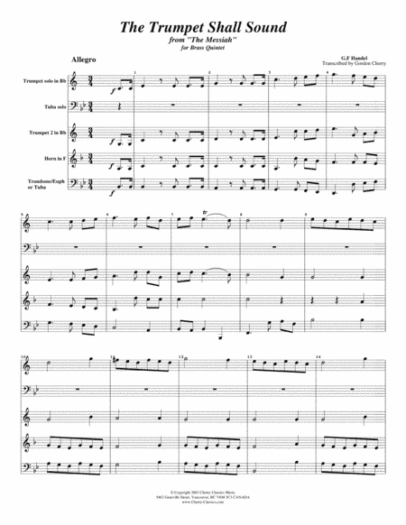 Trumpet Shall Sound from "The Messiah" for Brass Quintet (arr. Cherry, Gordon)