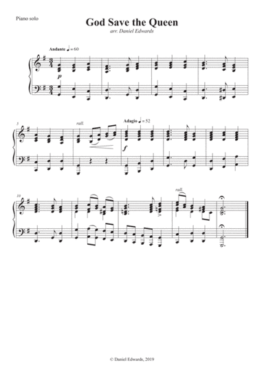 God Save the Queen arranged for piano solo (arr. Daniel Edwards)