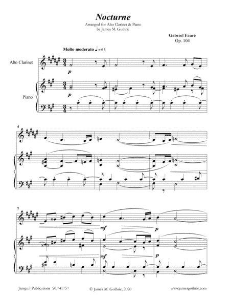 Fauré: Nocturne Op. 104 for Alto Clarinet & Piano (arr. James Guthrie, ASCAP)