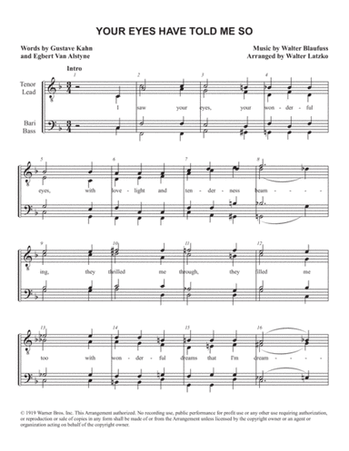 YOUR EYES HAVE TOLD ME SO (arr. Walter Latzko)