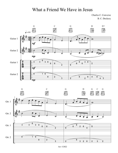 What a Friend We Have in Jesus (Guitar Duet or Trio with TAB) (arr. B. C. Dockery)