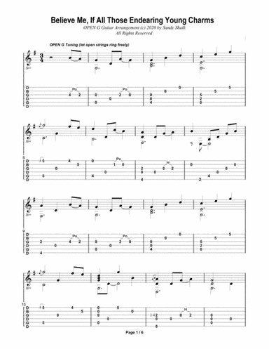 Believe Me, If All Those Endearing Young Charms (Open G Fingerstyle Guitar) (arr. Sandy Shalk)