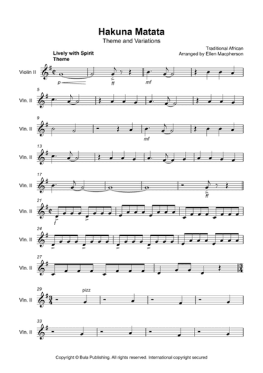 Hakuna Matata Theme & Variation - Easy String Quartet - Violin 2 (arr. Ellen Macpherson)