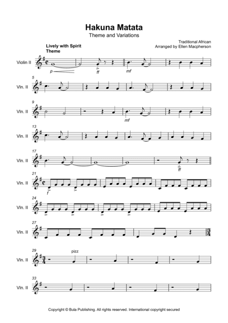 Hakuna Matata Theme & Variation - Easy String Quartet - Violin 2 (arr. Ellen Macpherson)