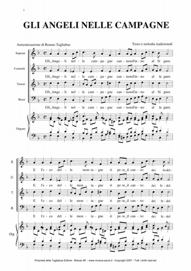 GLI ANGELI NELLE CAMPAGNE - For SATB Choir, Trumpet and. organ (arr. Renato Tagliabue)