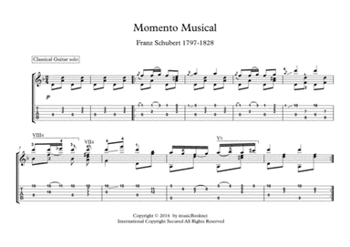 Momento Musical by Franz Schubert for classical guitar solo (arr. PianoSheetNow)