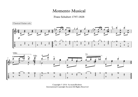 Momento Musical by Franz Schubert for classical guitar solo (arr. PianoSheetNow)