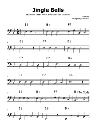 Jingle Bells - Bb Major (with note names) (arr. Valdir Maia)