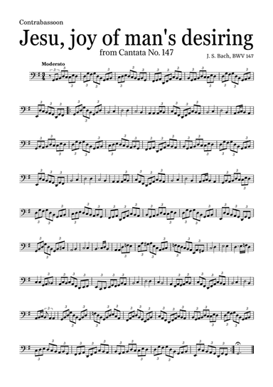 JESU, JOY OF MAN'S DESIRING by Bach - easy version for Contrabassoon and piano with chords (arr. Leyandder Trustworthy)