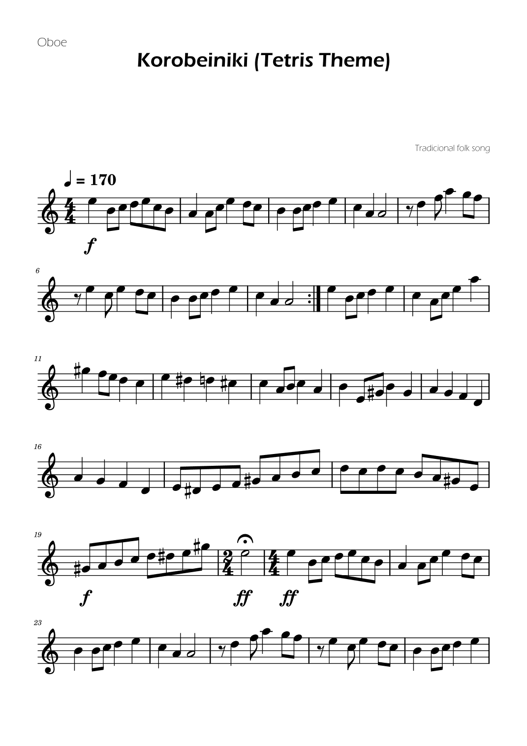Tetris Theme for Oboe (arr. Ygor Nunes)