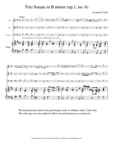 Trio Sonata in B minor (op.1, no. 6) Arcangelo Corelli (arr. Nicholas Palmer, ASCAP)
