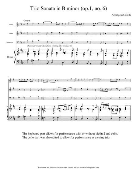 Trio Sonata in B minor (op.1, no. 6) Arcangelo Corelli (arr. Nicholas Palmer, ASCAP)