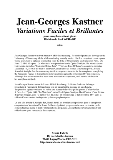 Jean-Georges Kastner: Variations Faciles et Brillantes for alto saxophone and piano (arr. Paul Wehage)