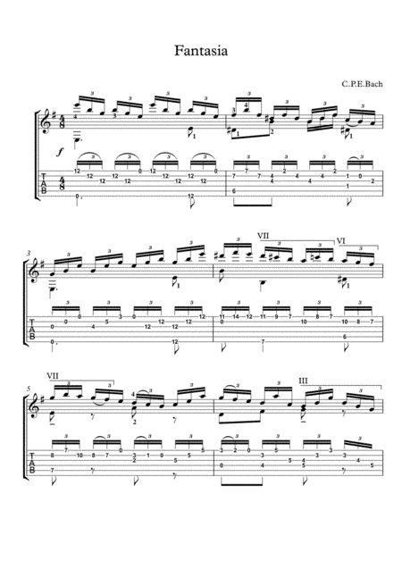 Fantasia by CPE Bach Guitar solo (arr. PianoSheetNow)