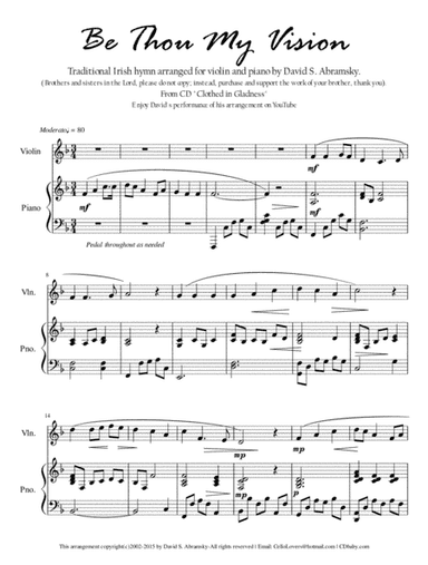 Be Thou My Vision (arr. for violin and piano) (arr. David S. Abramsky (Cellist and pianist))