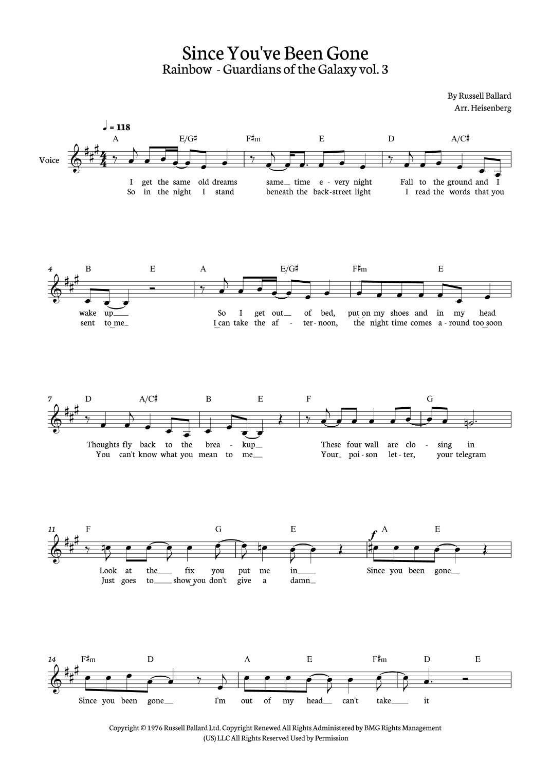Since You've Been Gone (arr. Heisenberg)